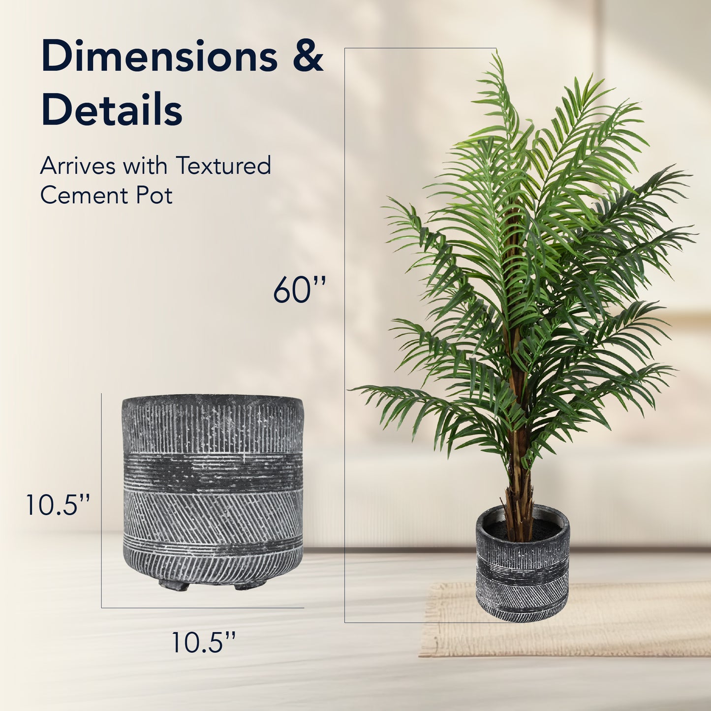 Artificial Palm Tree in Cement Pot Faux Plant for Home or Office - 60"