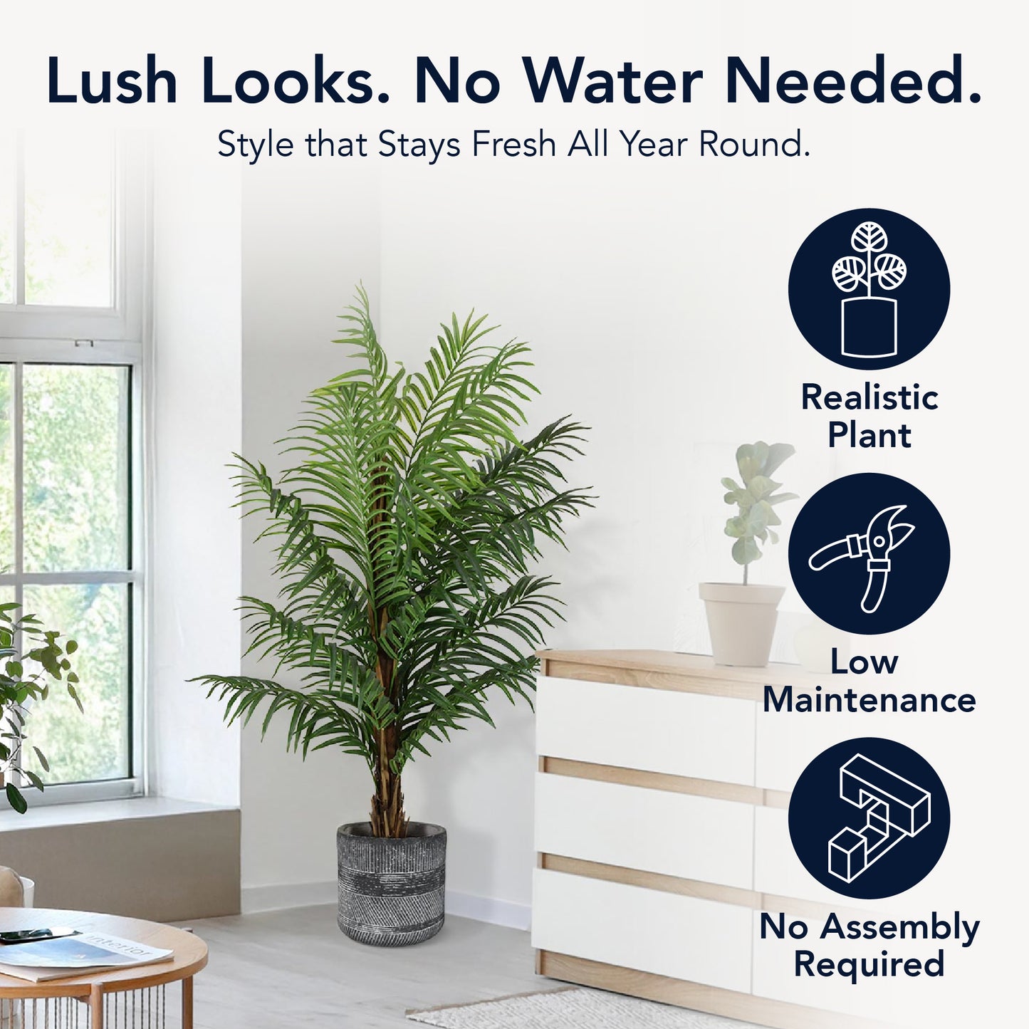Artificial Palm Tree in Cement Pot Faux Plant for Home or Office - 60"