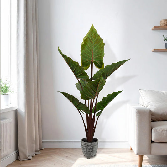 Artificial Rainbow Taro Tree in Cement Pot Faux Plant for Home or Office - 60"