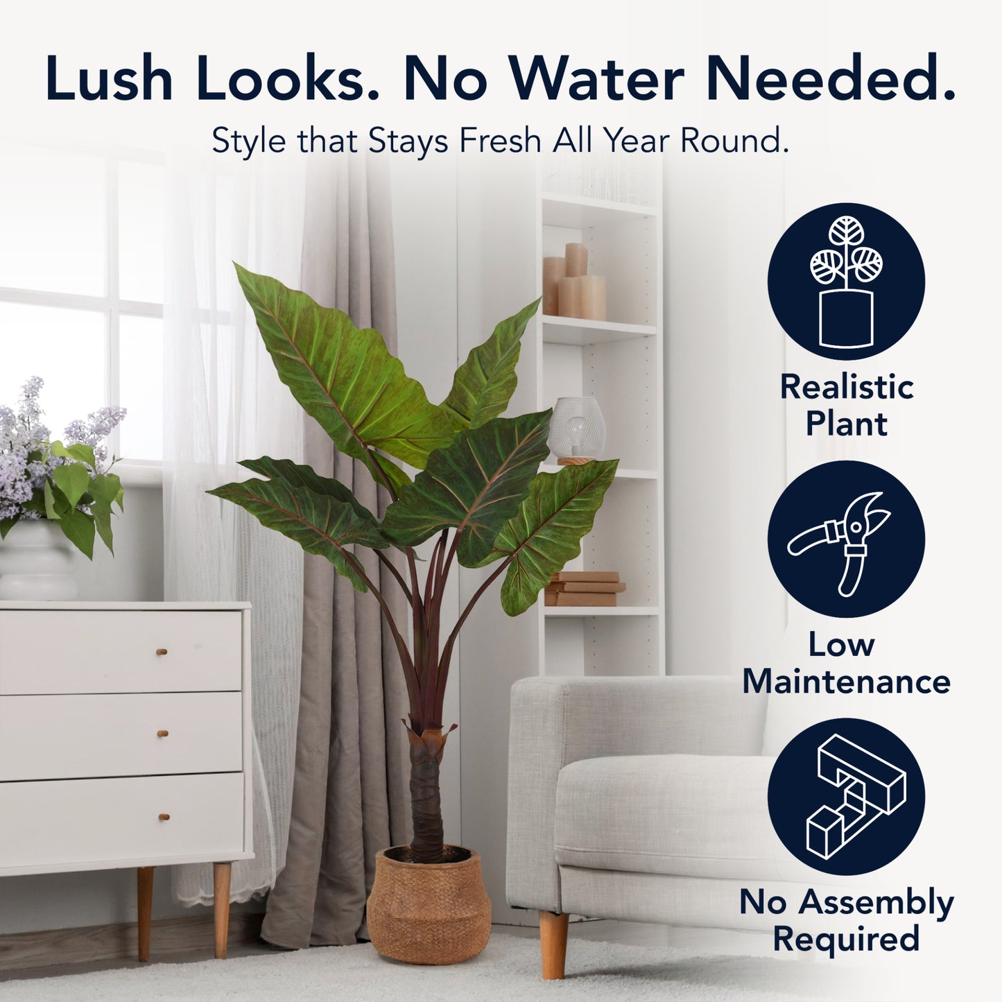 Artificial Rainbow Taro Tree in Cement Pot Faux Plant for Home or Office - 60"