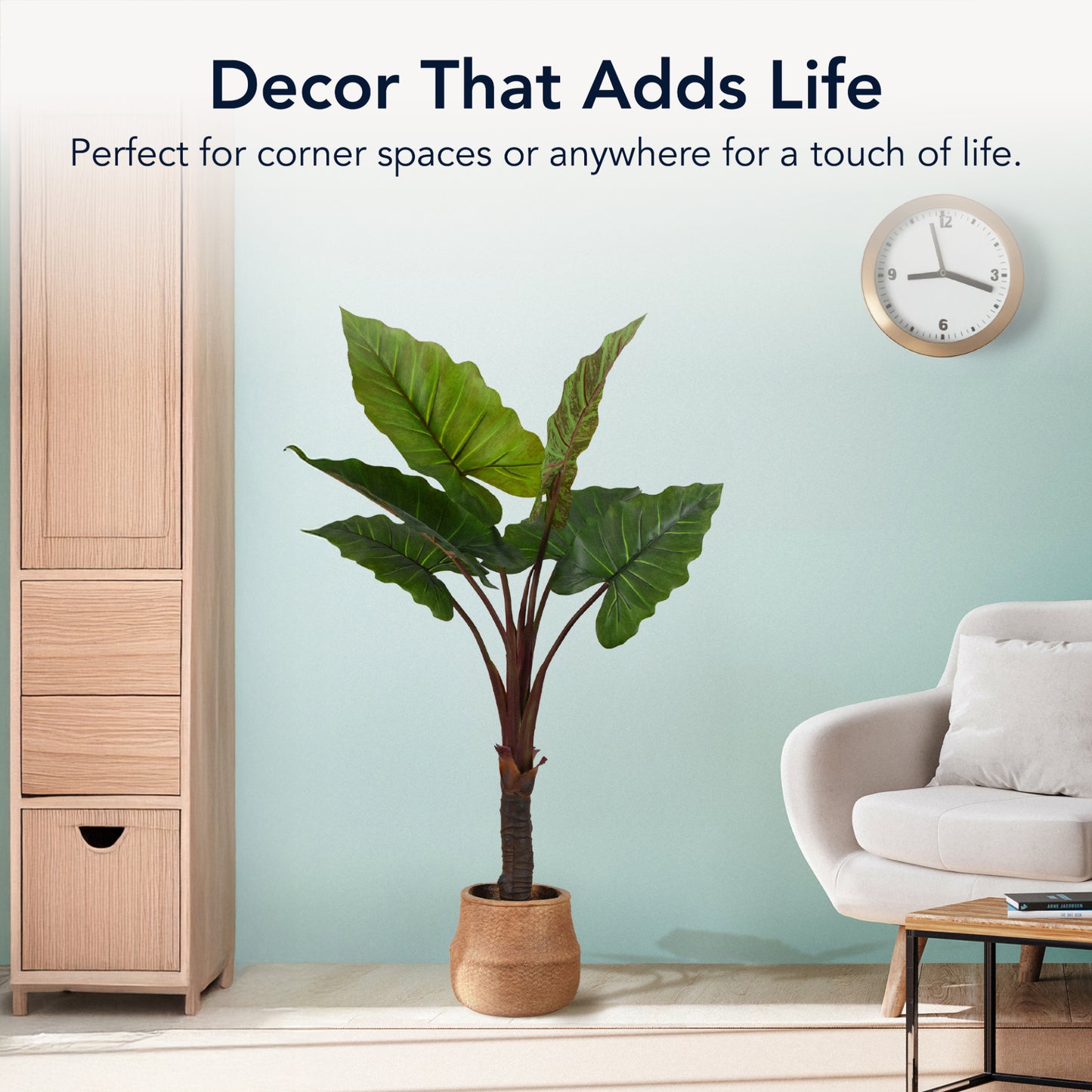 Artificial Rainbow Taro Tree in Cement Pot Faux Plant for Home or Office - 60"