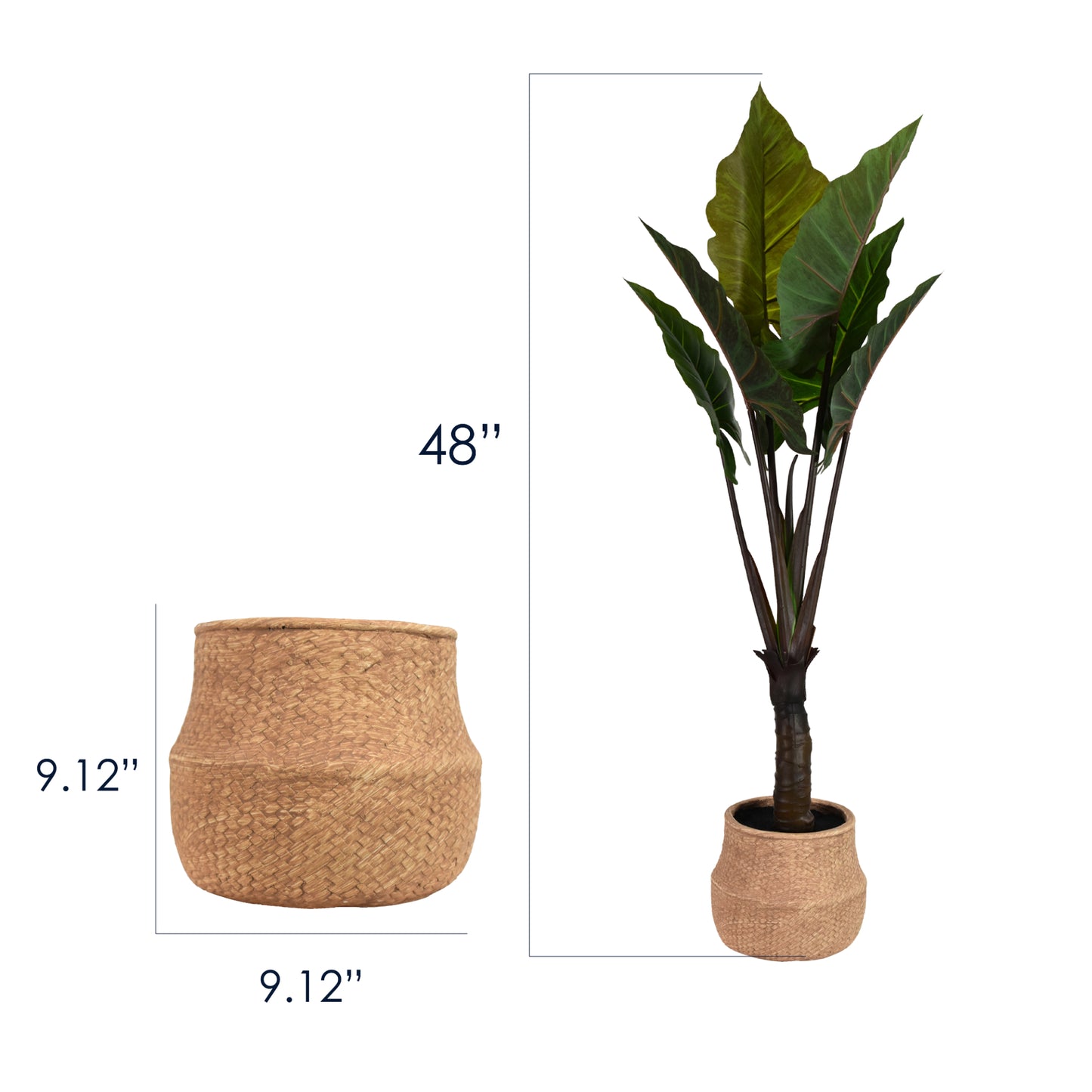 Artificial Rainbow Taro Tree in Cement Pot Faux Plant for Home or Office - 48"