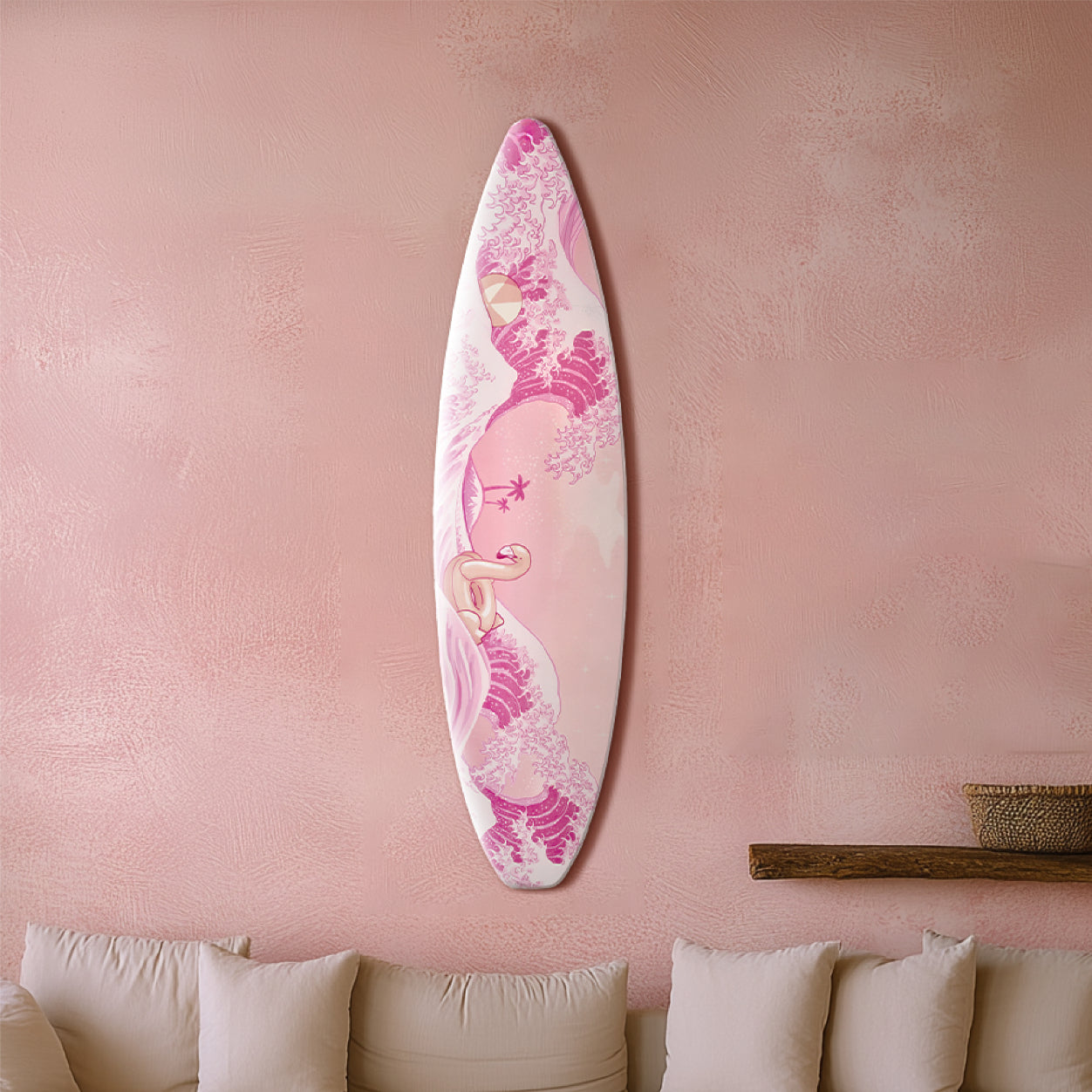 Surfboard - Pink Flamingo & Beachball Wall Art Decor