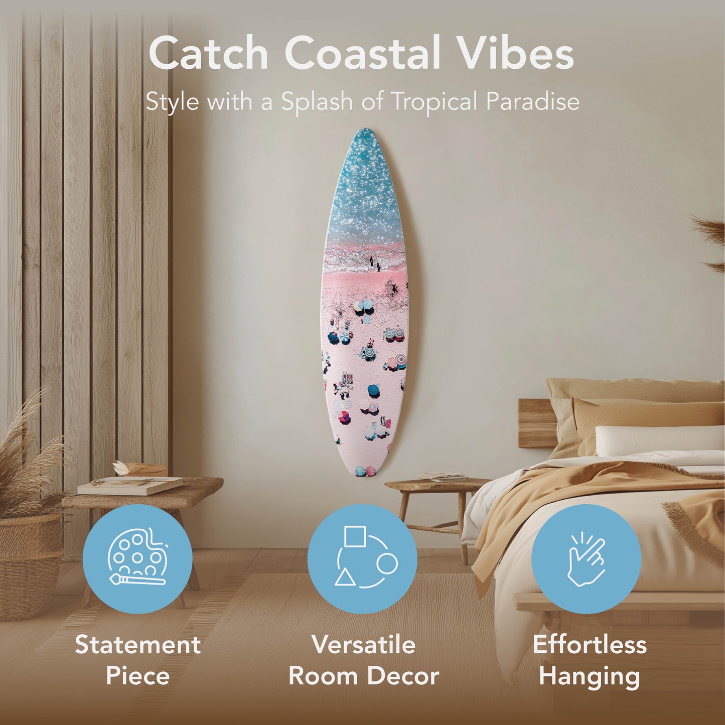 Surfboard - Crowd on the Beach Wall Art - Beach Shore Decor