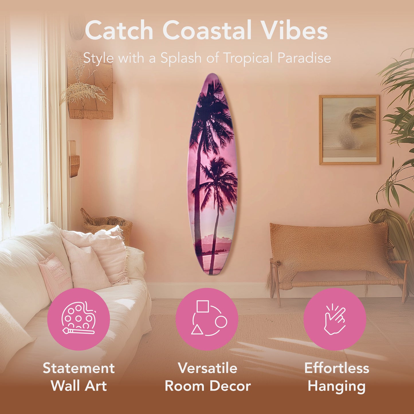 Surfboard - Palm Tree Sunset Wall Art - Vice City Beach Decor