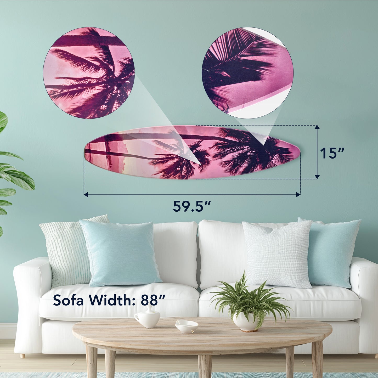 Surfboard - Palm Tree Sunset Wall Art - Vice City Beach Decor