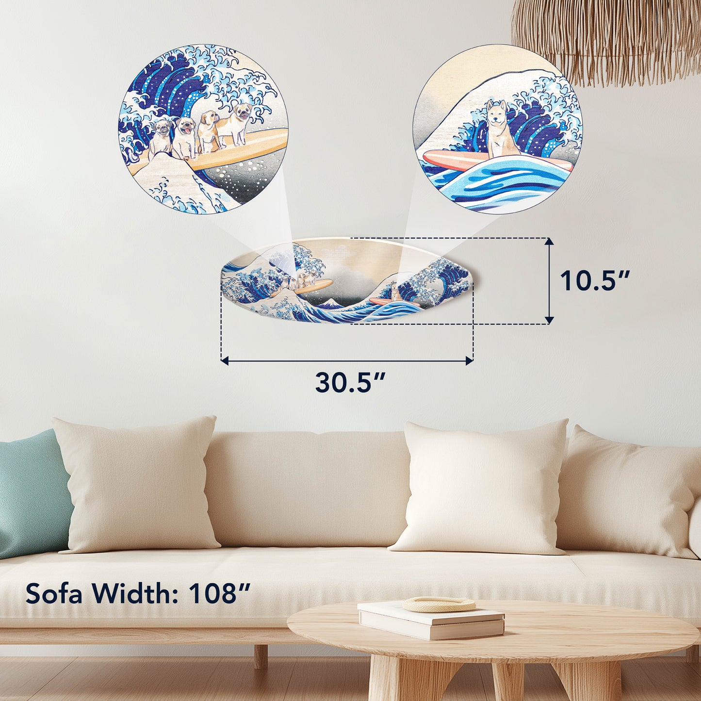 Surfboard - Pug & Shiba Inu Wall Art - The Great Wave Beach Decor