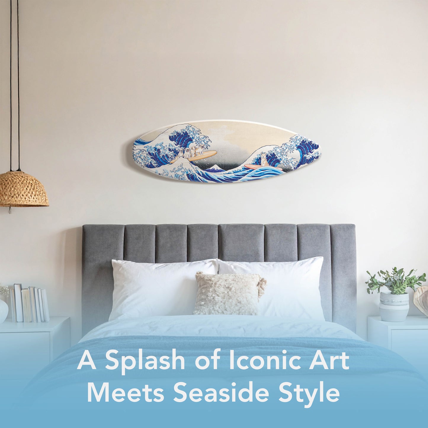 Surfboard - Pug & Shiba Inu Wall Art - The Great Wave Beach Decor
