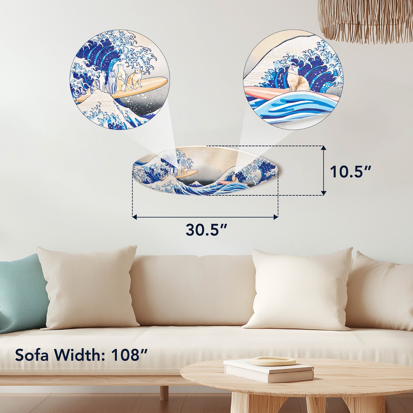 Surfboard - Tabby Cats Wall Art - The Great Wave Beach Decor