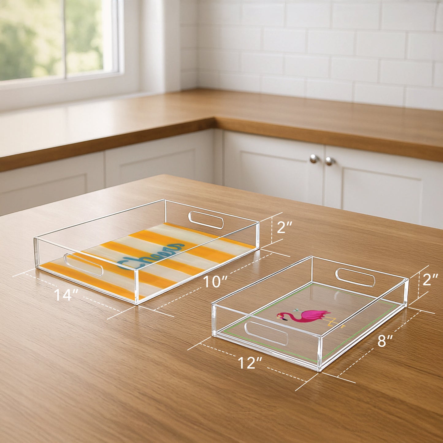 2-pc Acrylic Serving Tray Set - Cheers & Flamingo Decorative Trays