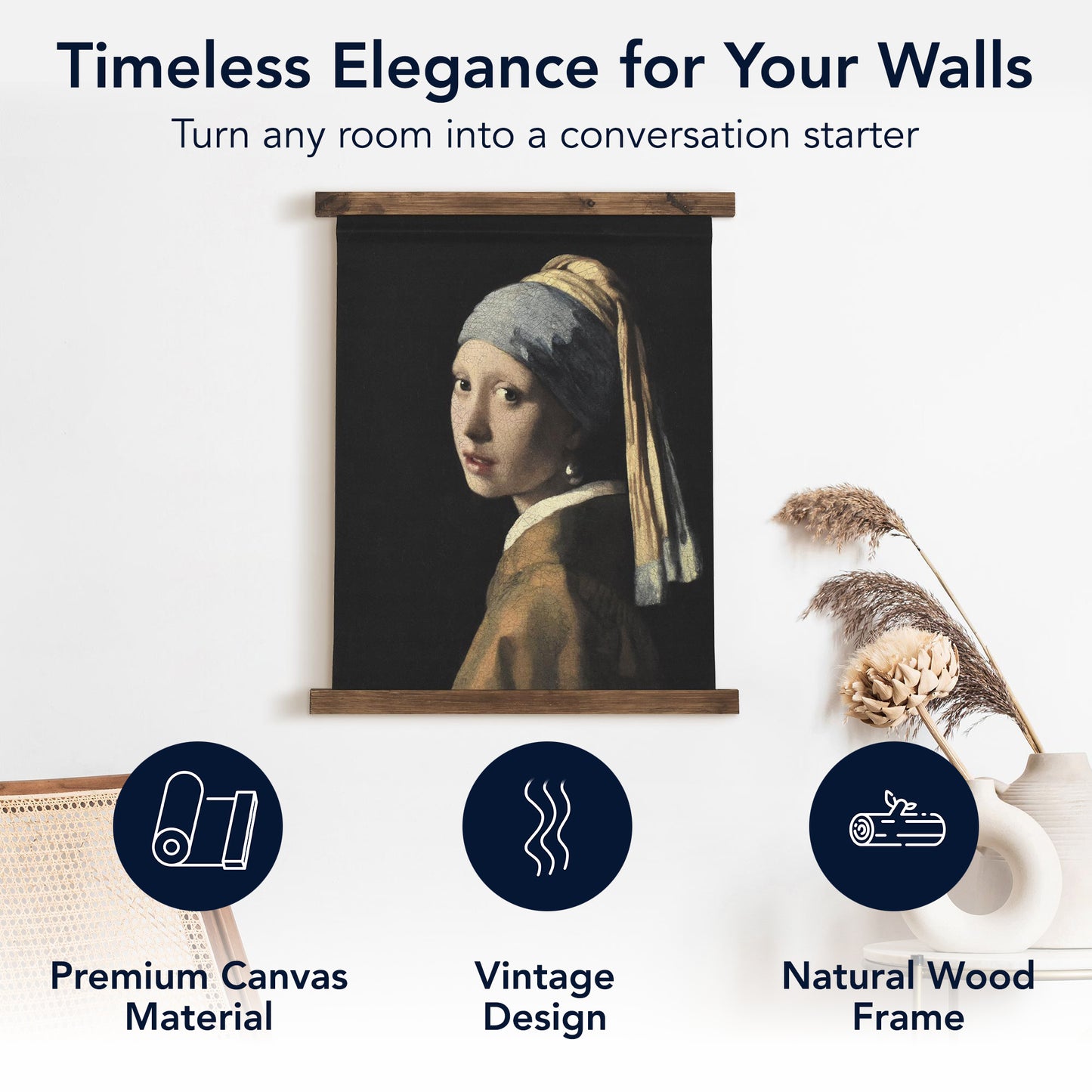 Girl with a Pearl Earring Hanging Tapestry Canvas Wall Art by Vermeer