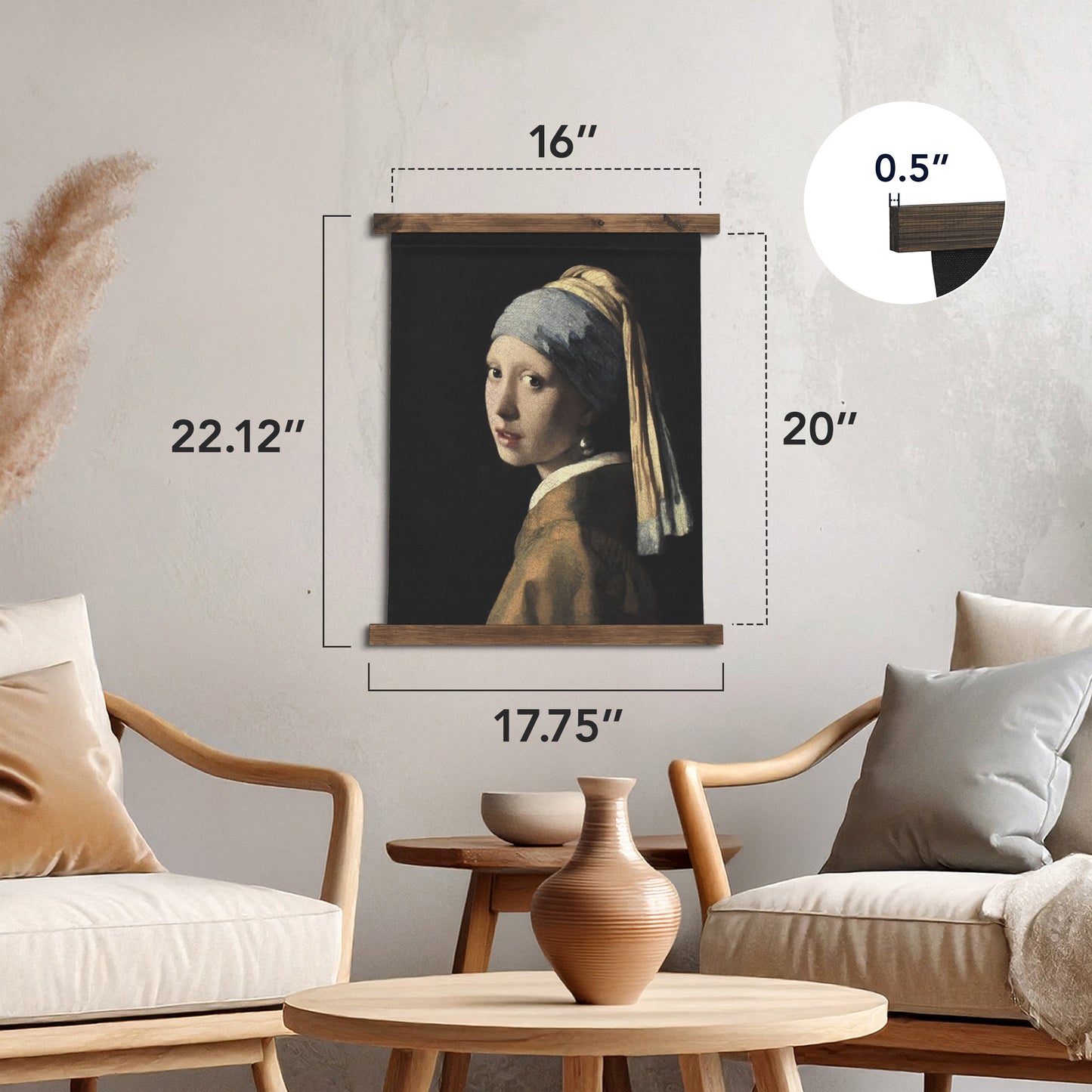 Girl with a Pearl Earring Hanging Tapestry Canvas Wall Art by Vermeer
