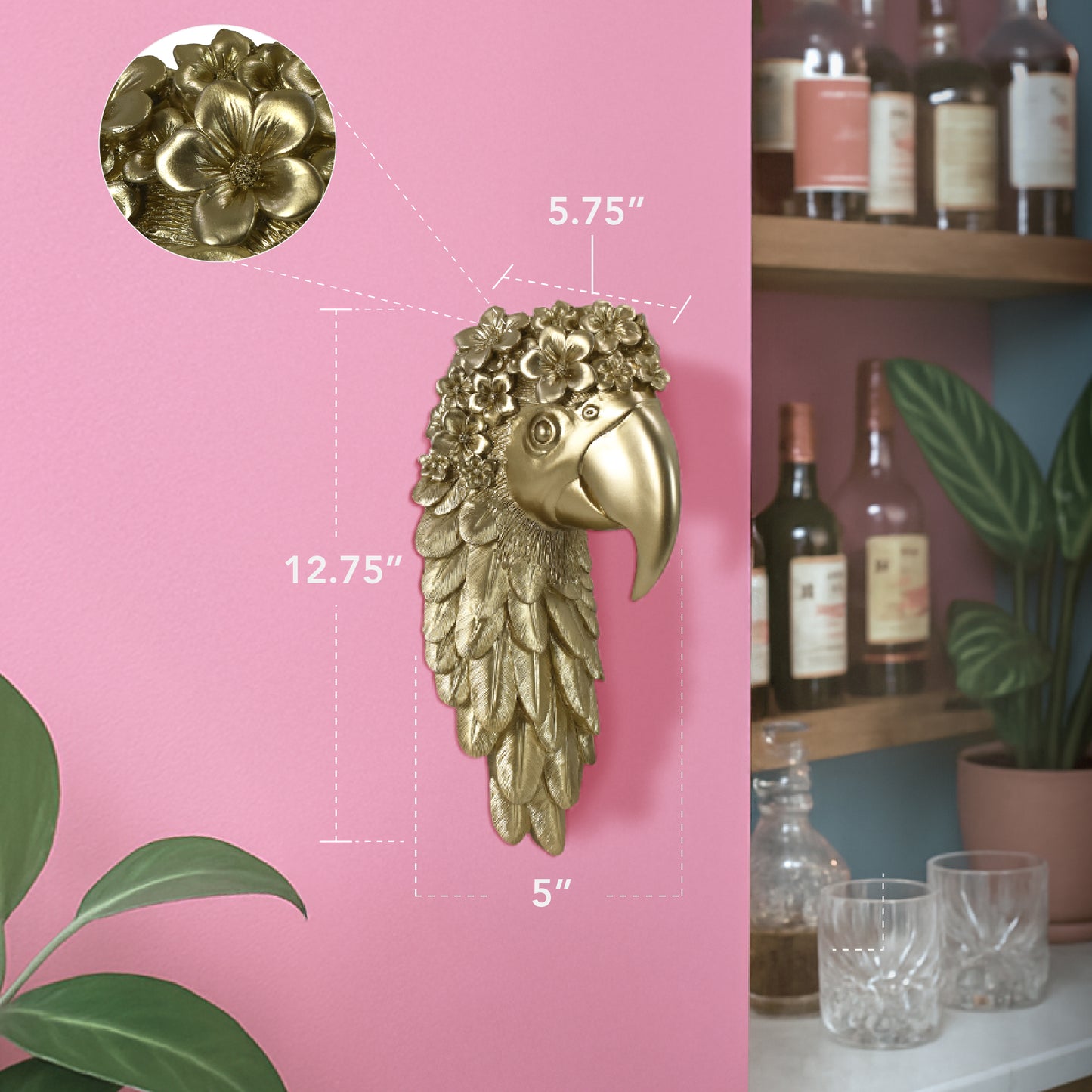 Gold Macaw Parrot 3D Wall Decor - Tropical Resin Sculpture