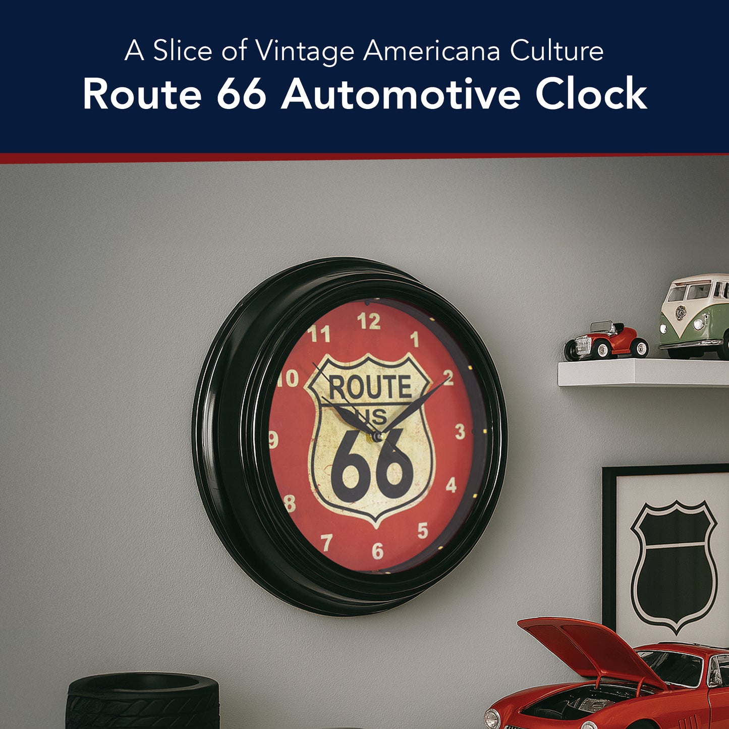 Route 66 LED Wall Clock - Vintage Shield Modern Decor 12"