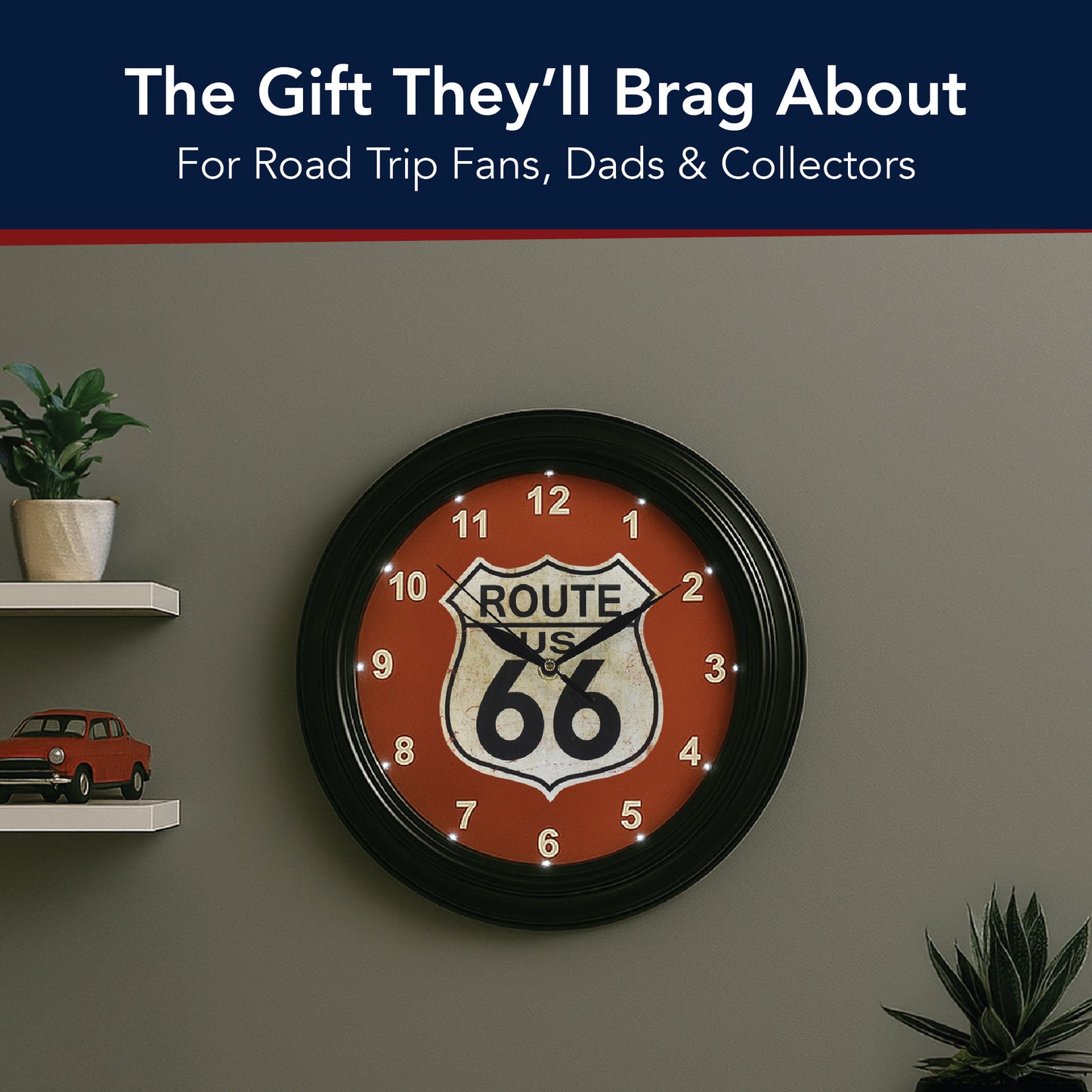 Route 66 LED Wall Clock - Vintage Shield Modern Decor 12"