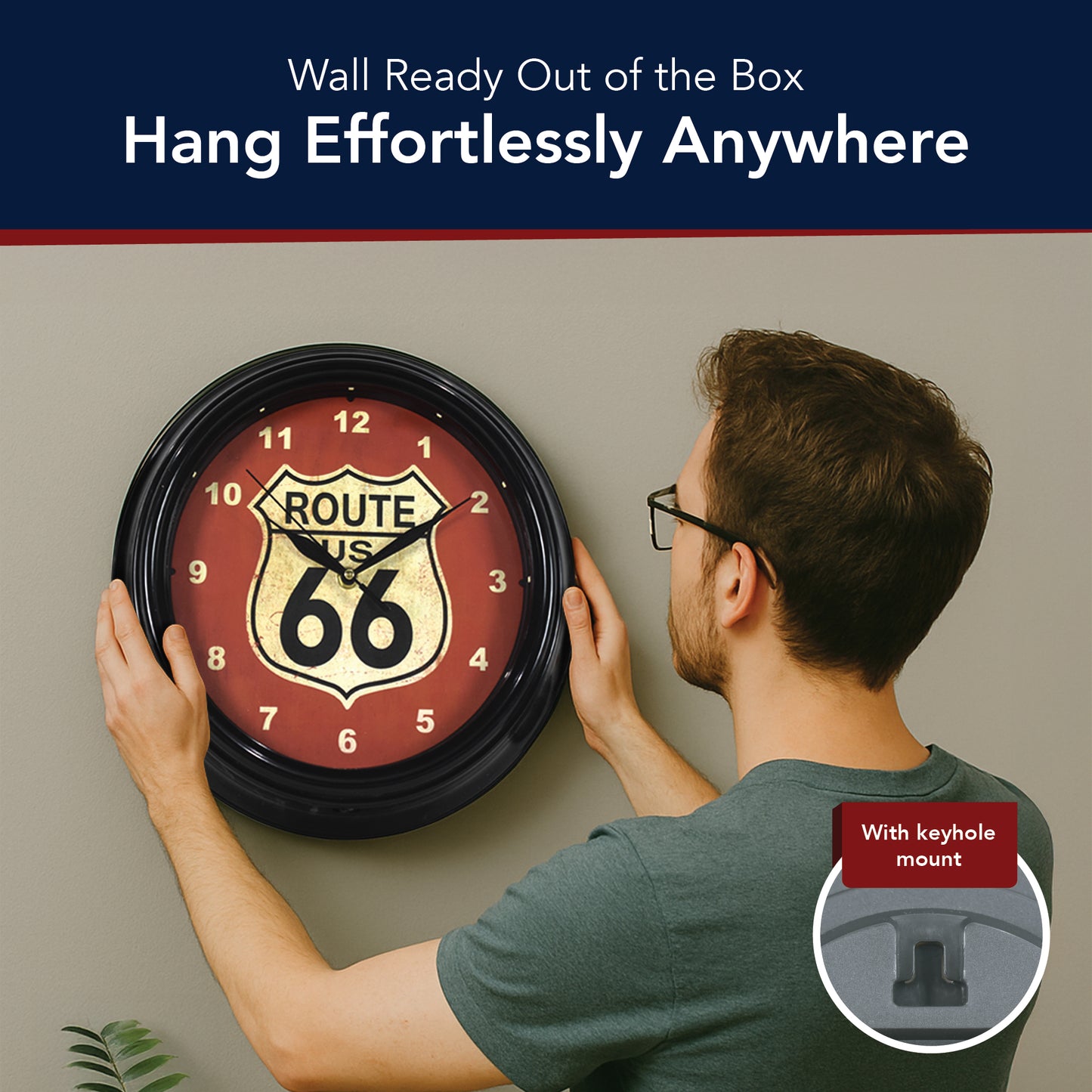 Route 66 LED Wall Clock - Vintage Shield Modern Decor 12"