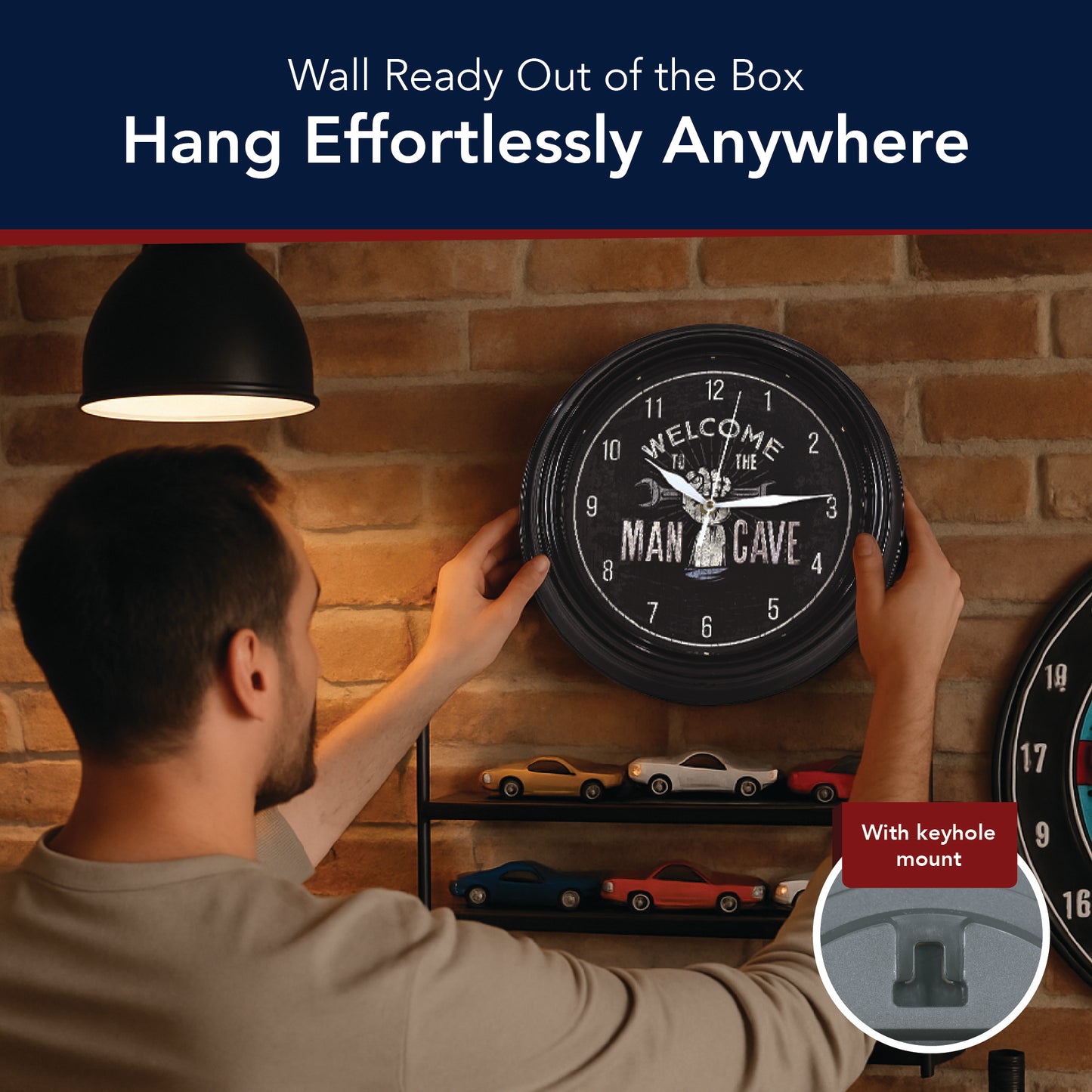Welcome to the Man Cave LED Wall Clock - Mechanic Decor 12"