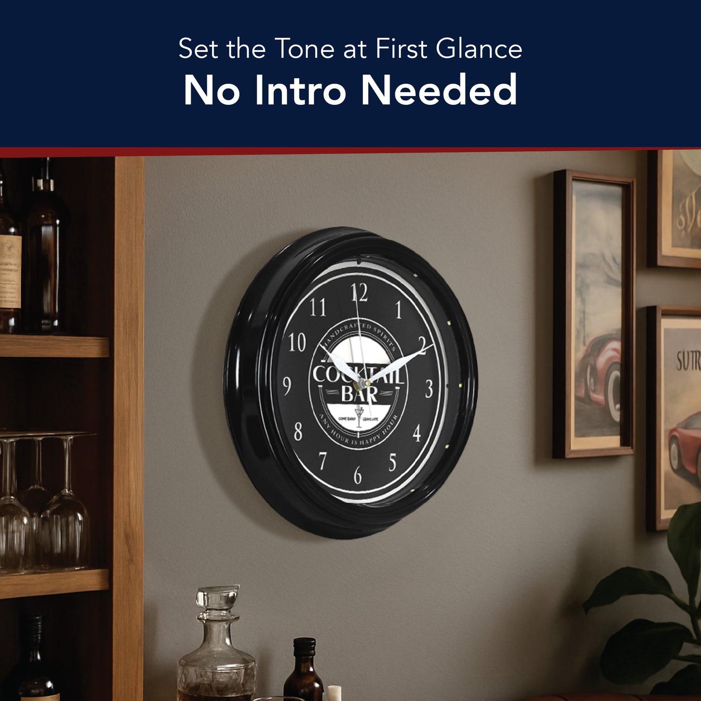 Cocktail Bar LED Wall Clock - Happy Hour Bar-Themed Home Decor 12"