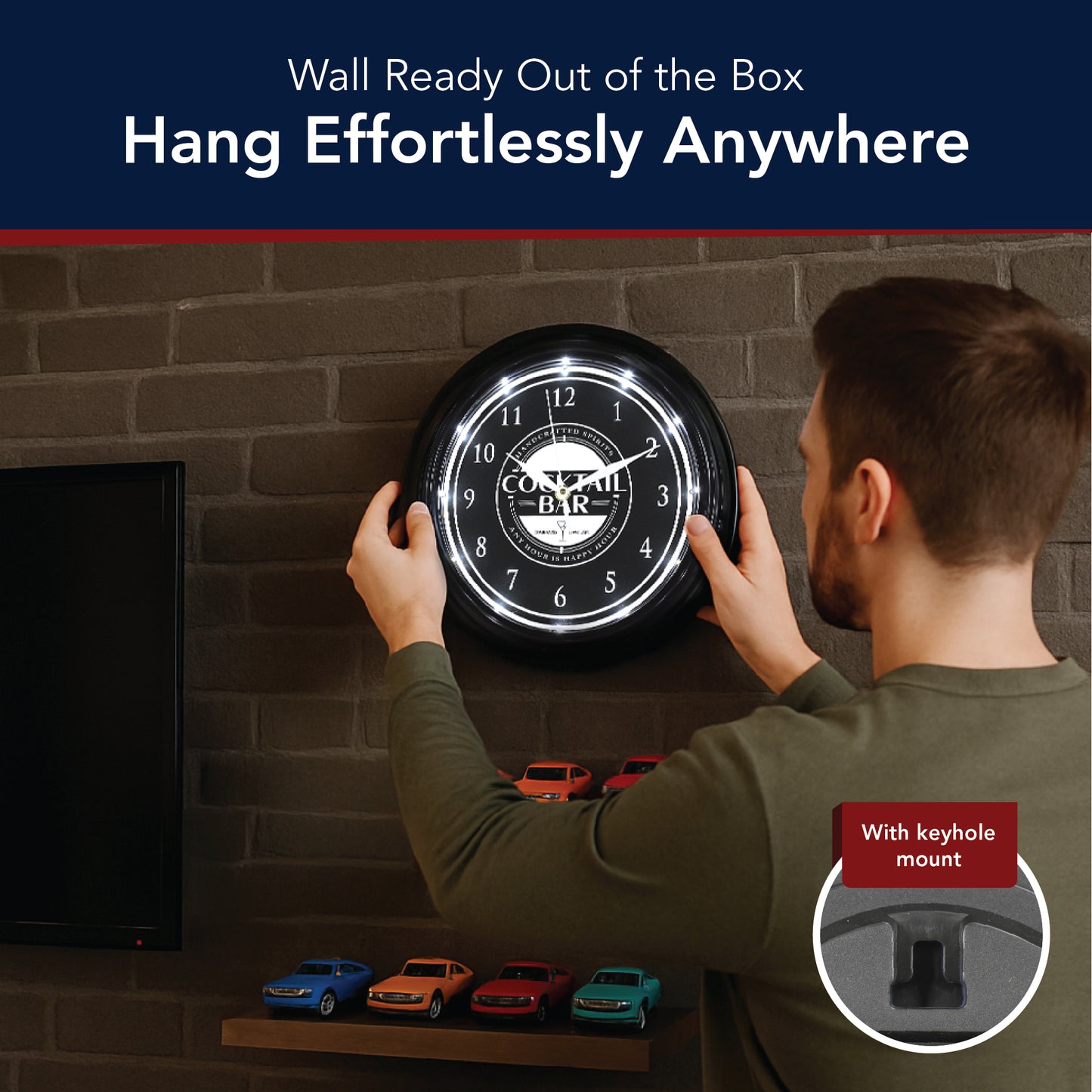 Cocktail Bar LED Wall Clock - Happy Hour Bar-Themed Home Decor 12"