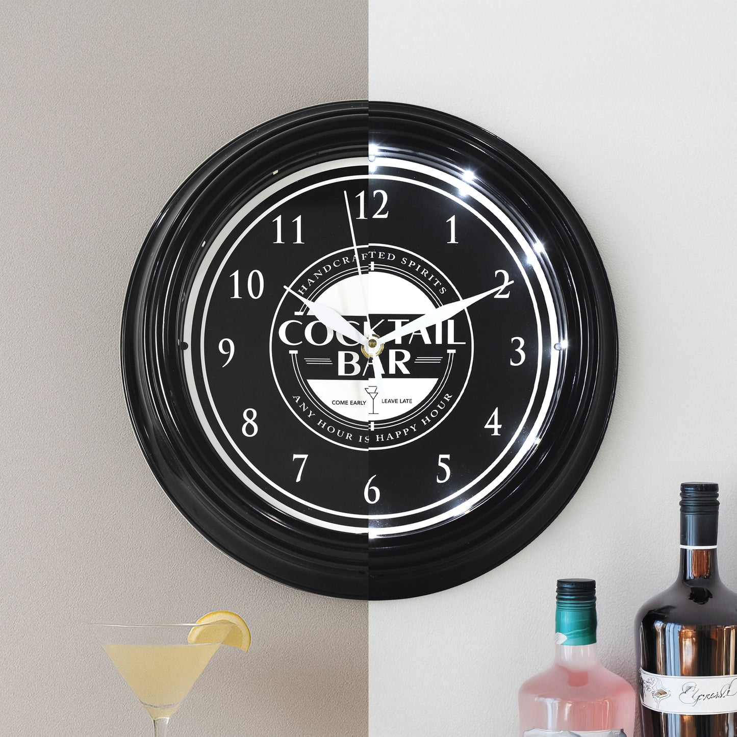 Cocktail Bar LED Wall Clock - Happy Hour Bar-Themed Home Decor 12"