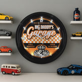 Big Daddy’s Garage LED Vintage Wall Clock - Retro Garage Decor 12"
