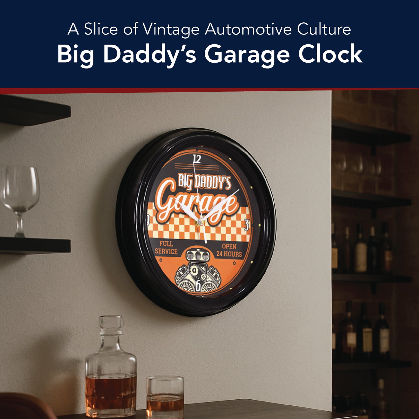 Big Daddy’s Garage LED Vintage Wall Clock - Retro Garage Decor 12"