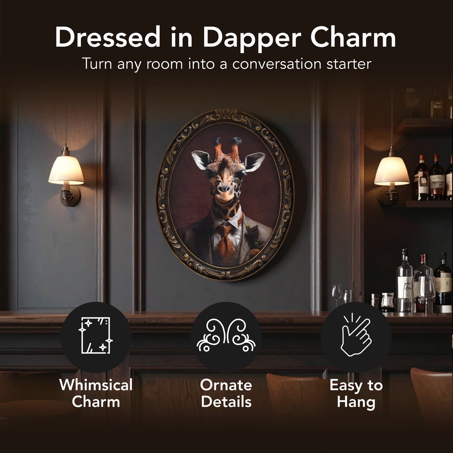 Dapper Giraffe Wall Art - Framed Vintage Animal Suit Print