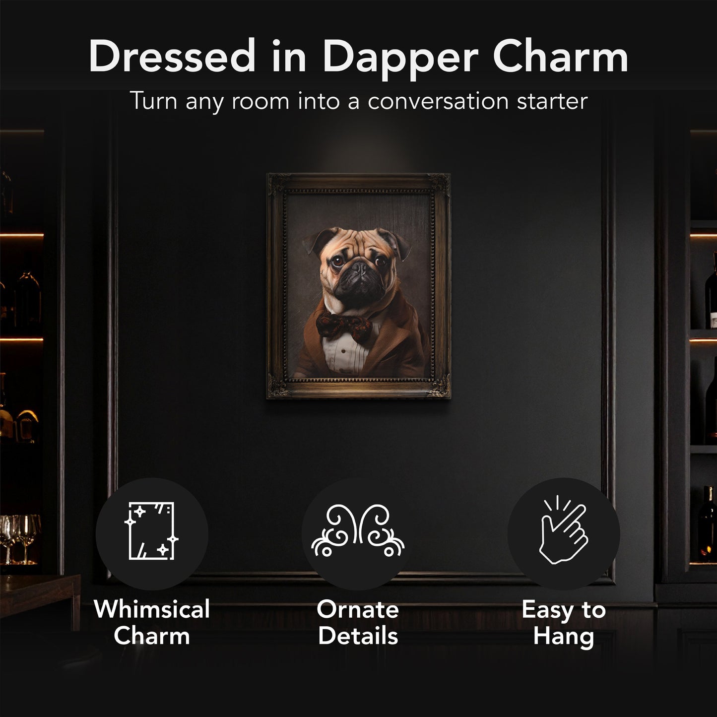 Dapper Pug Wall Art - Framed Vintage Animal Suit Print