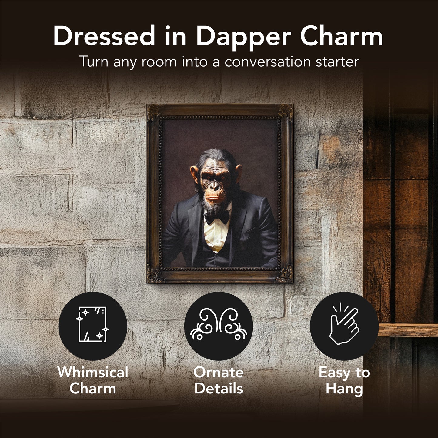 Dapper Chimp Wall Art - Framed Vintage Animal Suit Print
