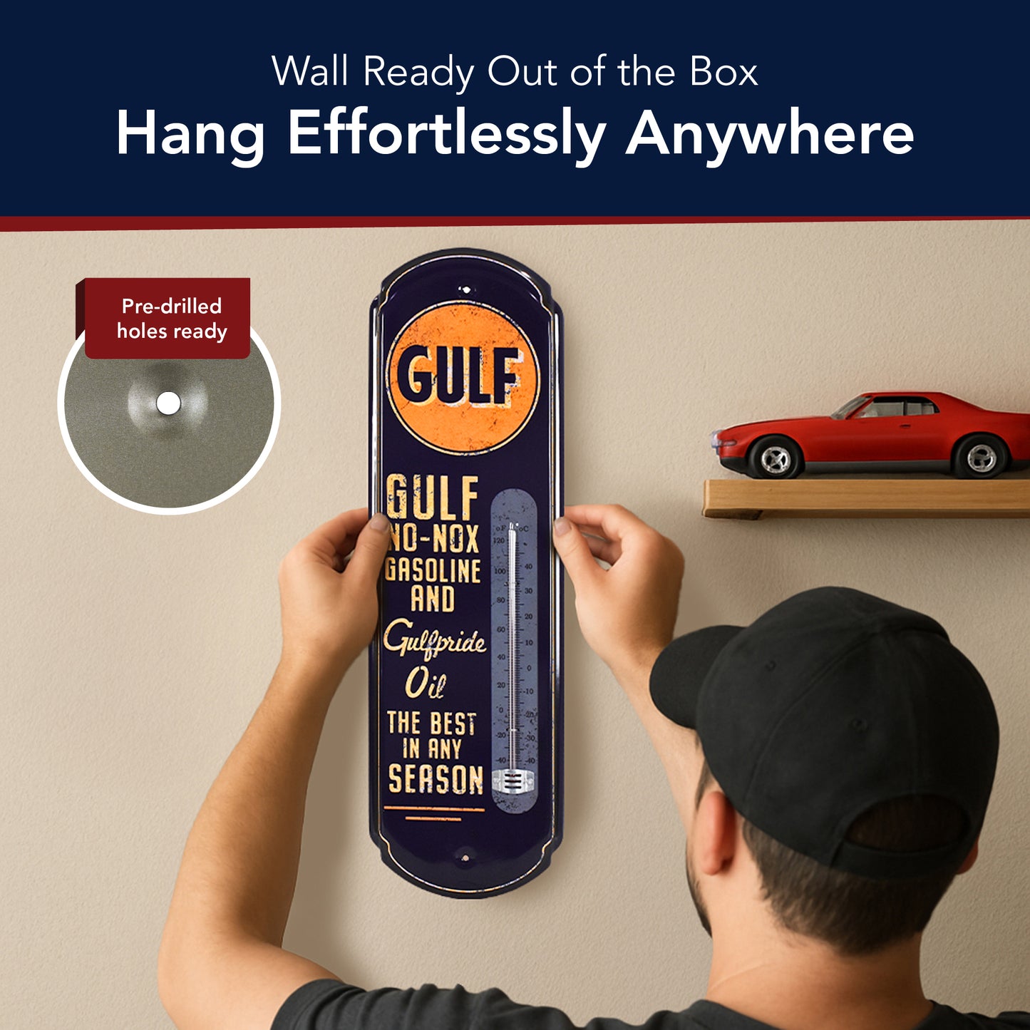 Gulf Vintage Thermometer - Indoor/Outdoor Retro Sign