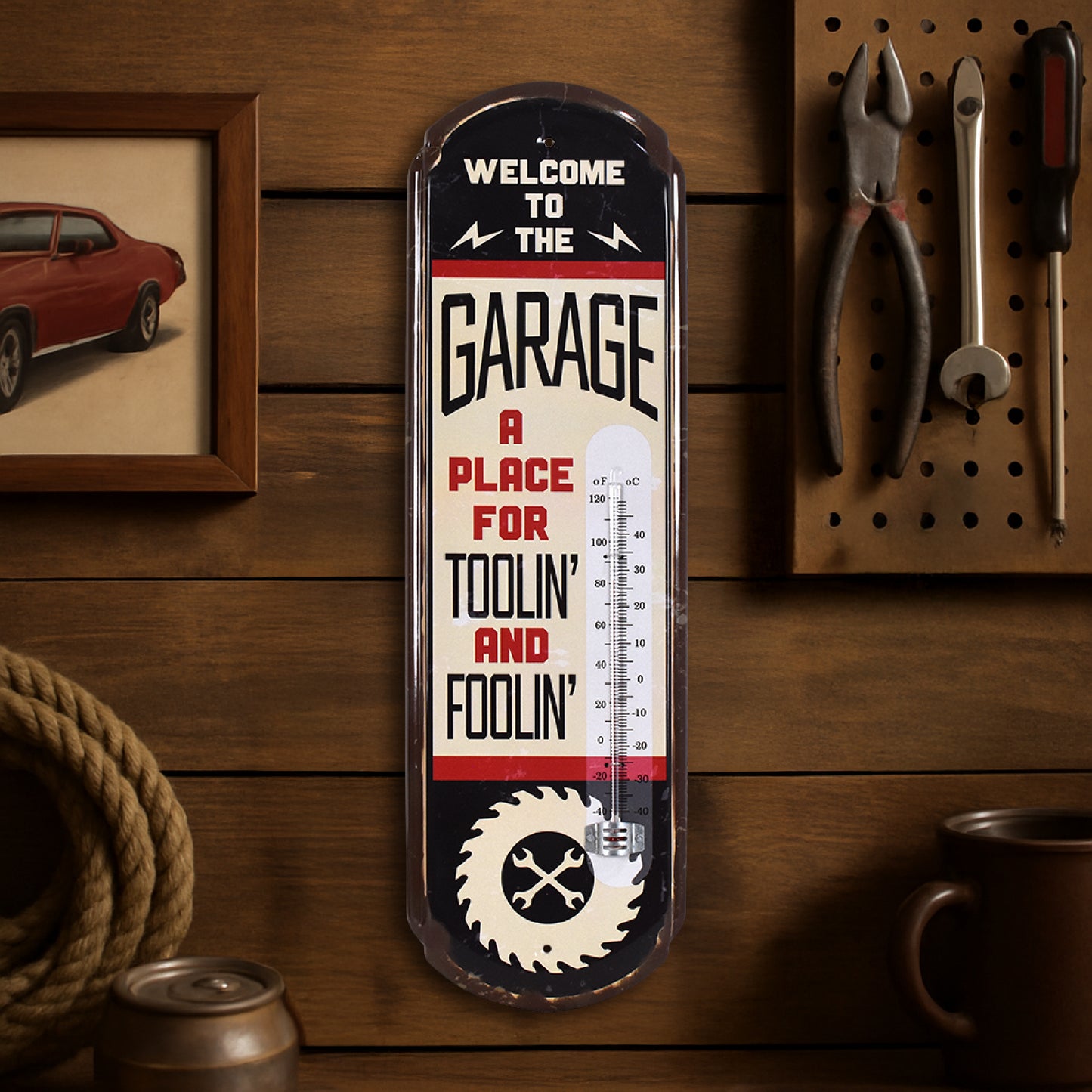 Trollin and Foolin Vintage Garage Thermometer Metal Wall Sign - Indoor/Outdoor