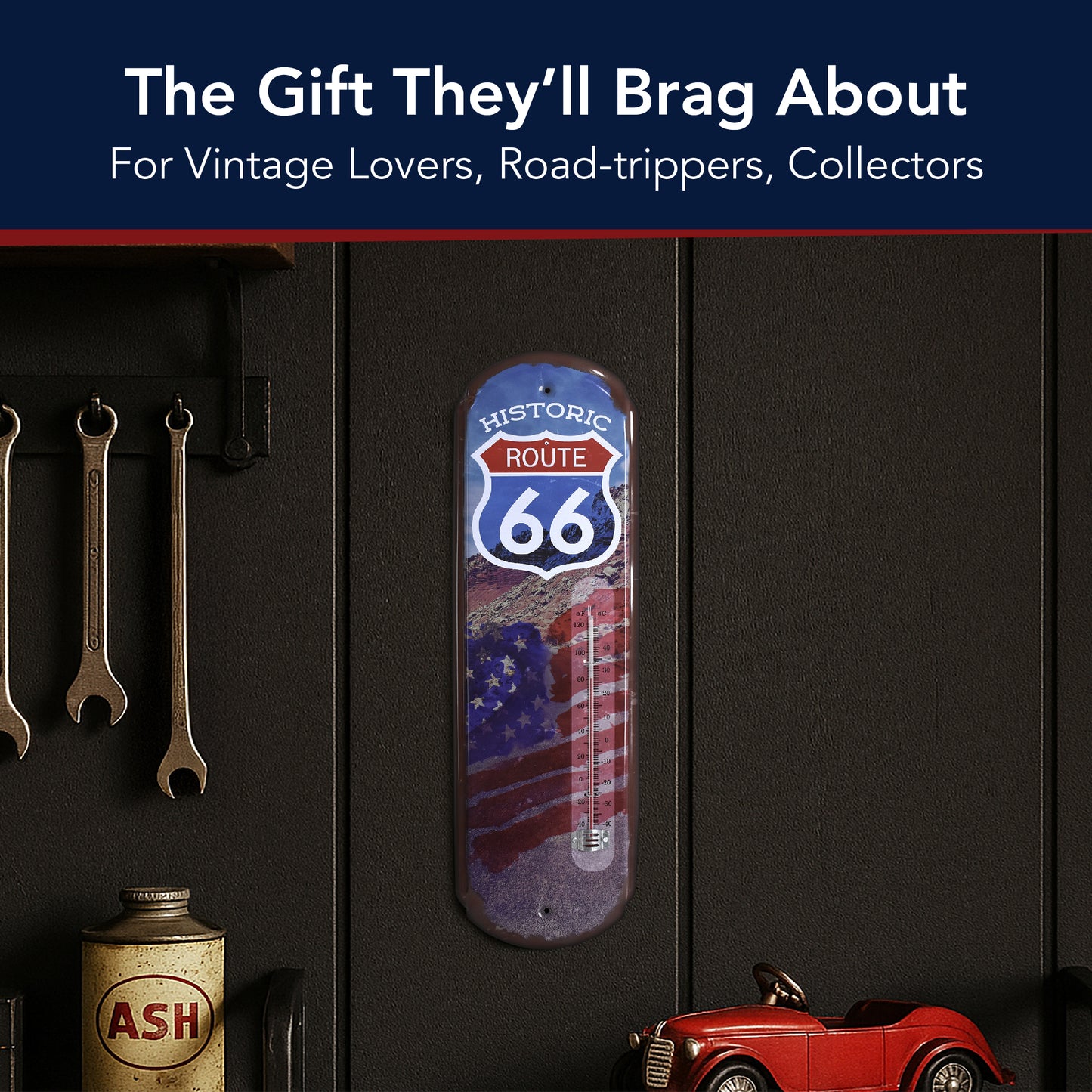 Route 66 Vintage Thermometer Metal Wall Sign - Indoor/Outdoor