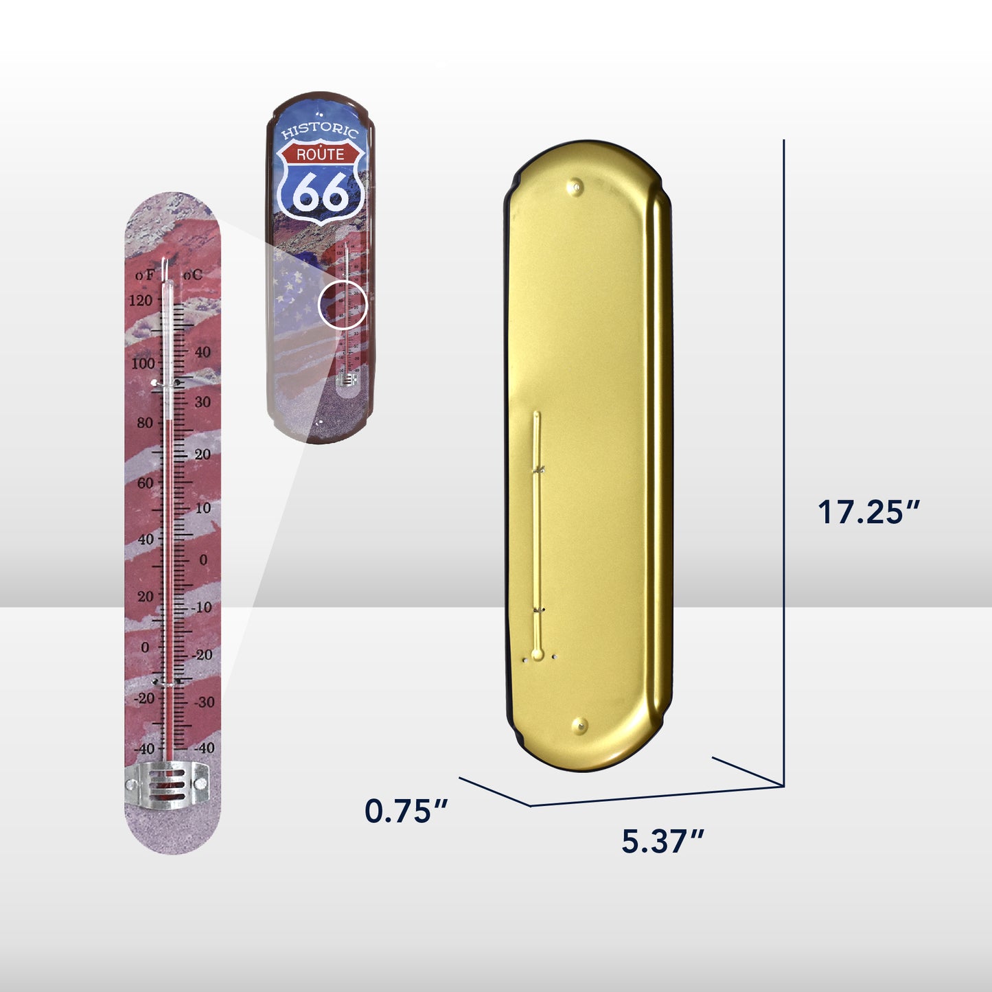 Route 66 Vintage Thermometer Metal Wall Sign - Indoor/Outdoor