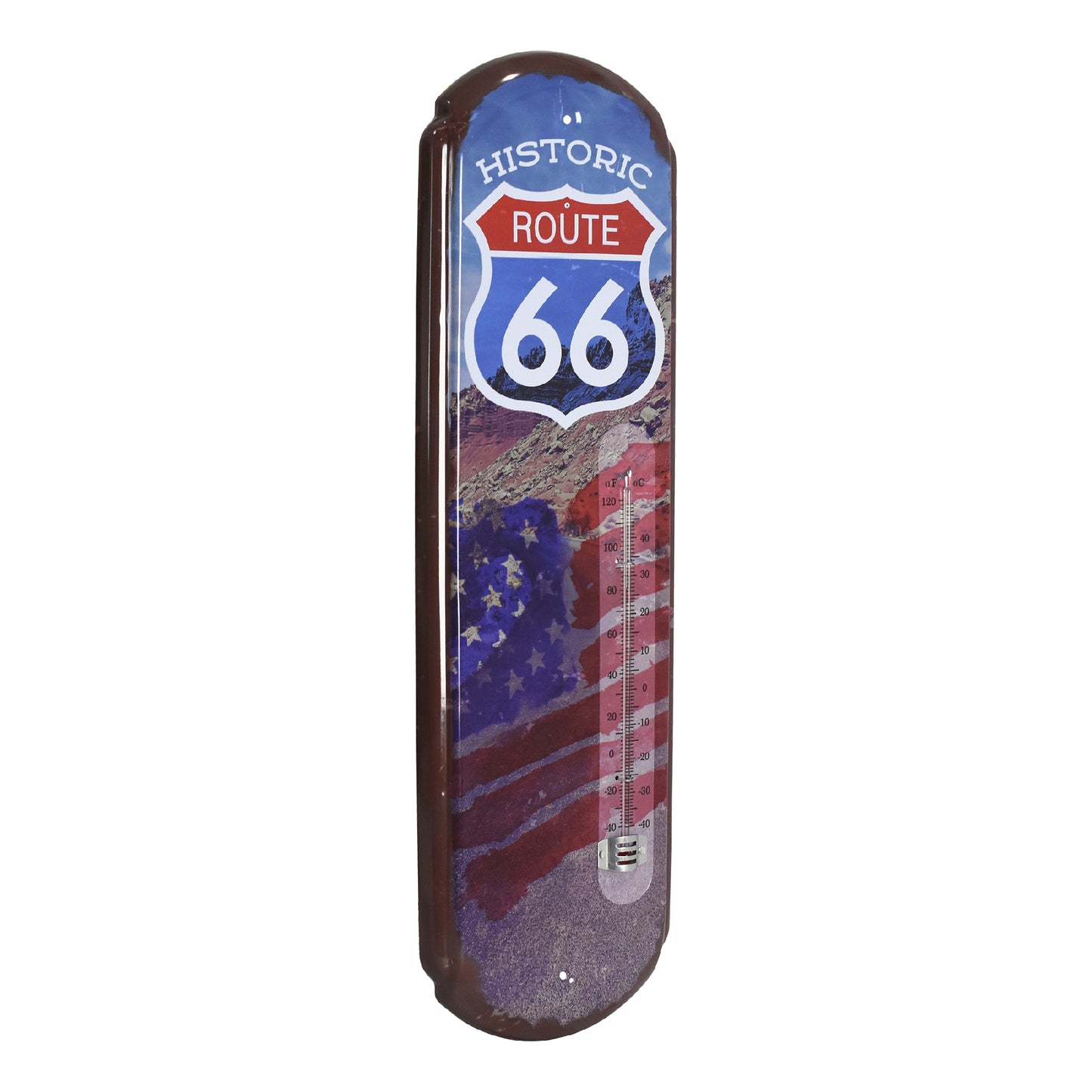 Route 66 Vintage Thermometer Metal Wall Sign - Indoor/Outdoor