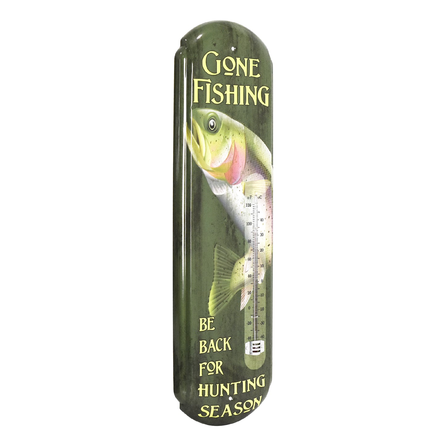 Gone Fishing Vintage Thermometer Sign - Indoor/Outdoor Rustic Wall Decor