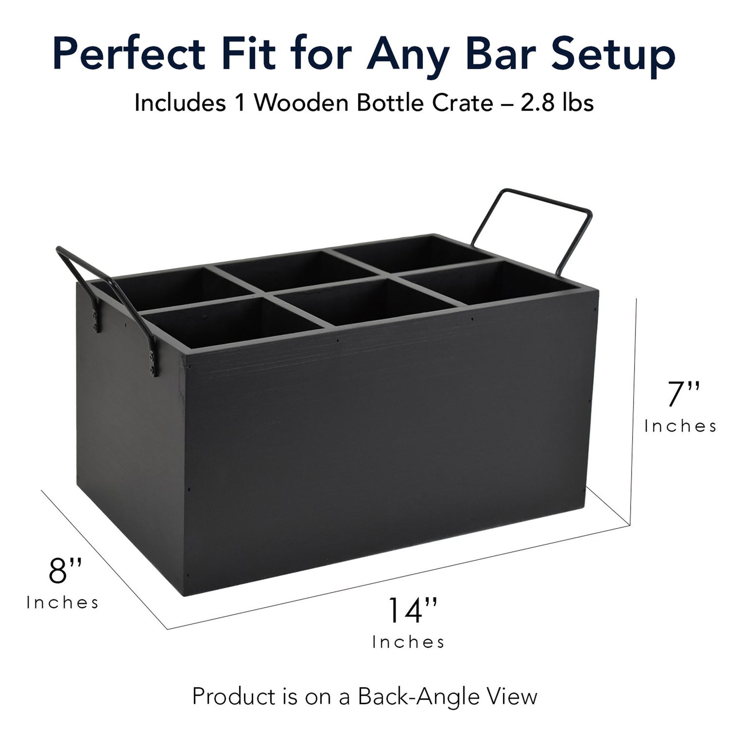 The Bourbon Bar 6-Bottle Wood Crate with Metal Handles - 7" H x 14" L x 8" D