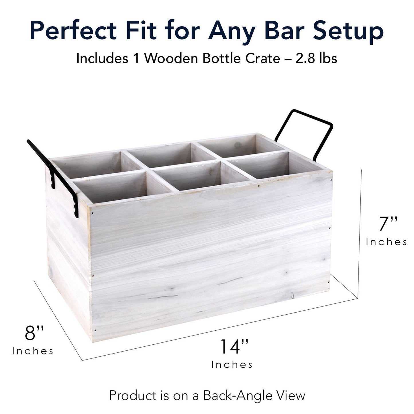 The Wine Bar 6-Bottle Wood Crate with Metal Handles - 7" H x 14" L x 8" D