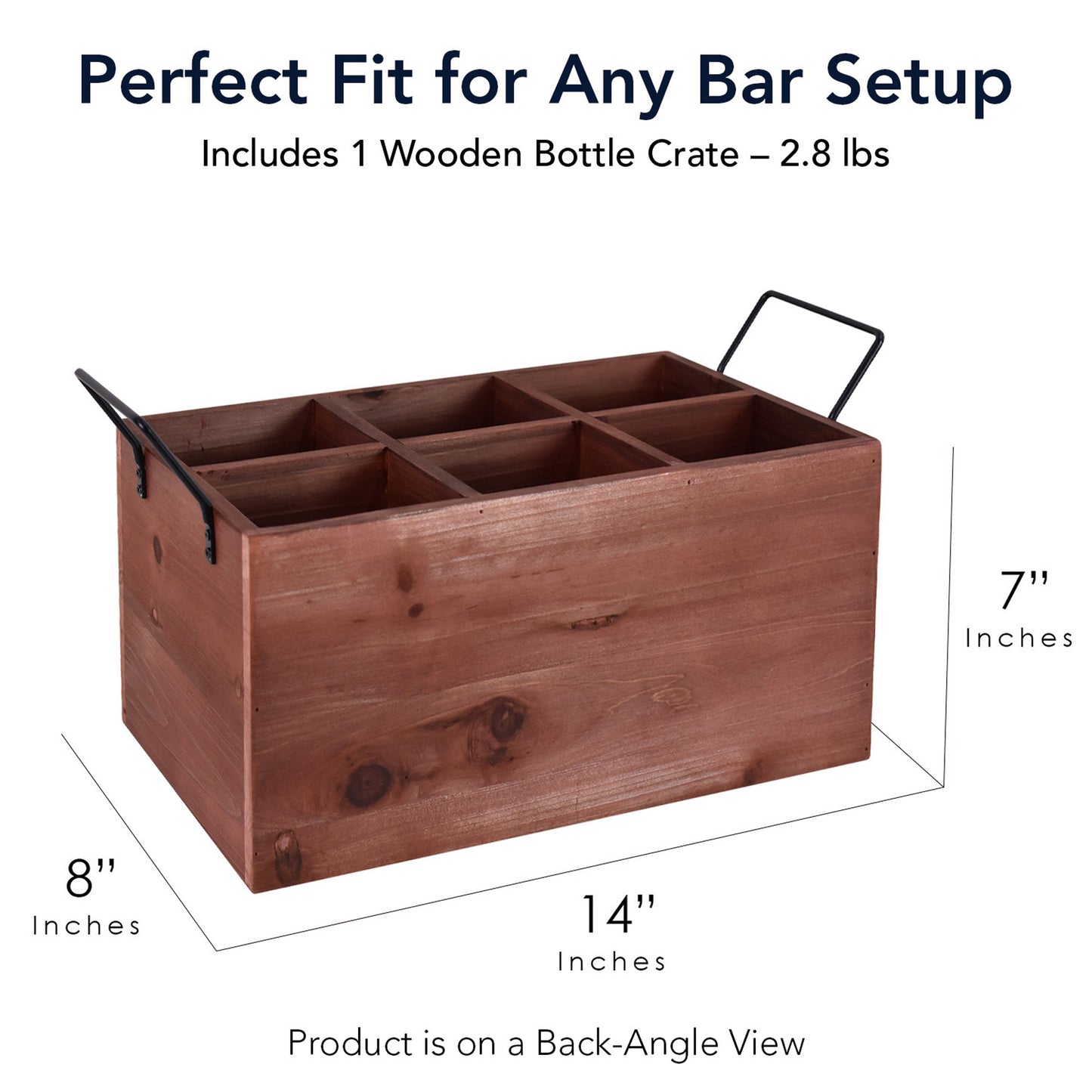 The Whiskey Bar 6-Bottle Wood Crate with Metal Handles - 7" H x 14" L x 8" D