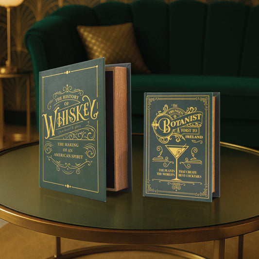 Whiskey & Cocktail Themes Vintage Faux Leather Book Box Set