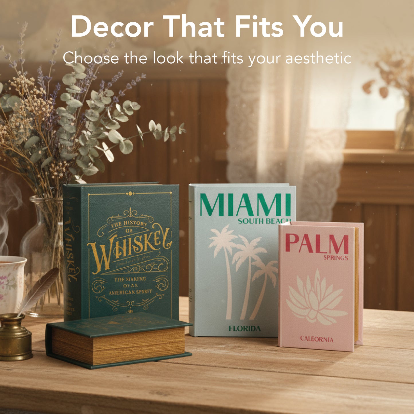 Whiskey & Cocktail Themes Vintage Faux Leather Book Box Set