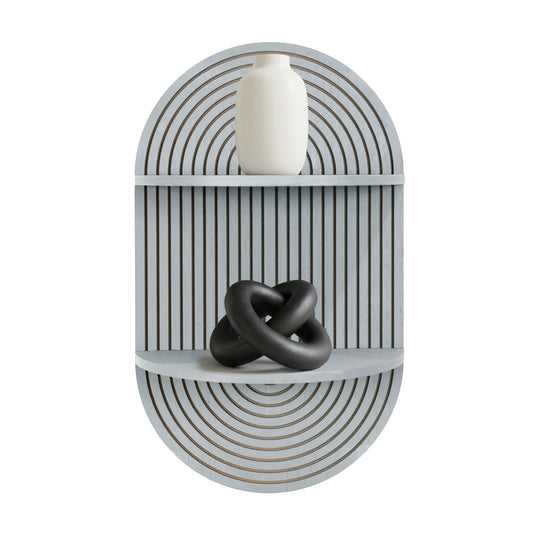 Grey Boho Arched Carved Modular Lunar Ledges 2-Tier Floating Wall Shelf