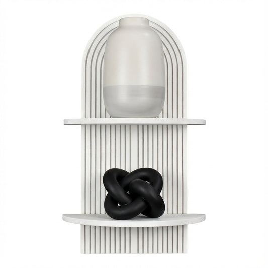 White Boho Arched Lunar Ledges 2-Tier Floating Wall Shelf