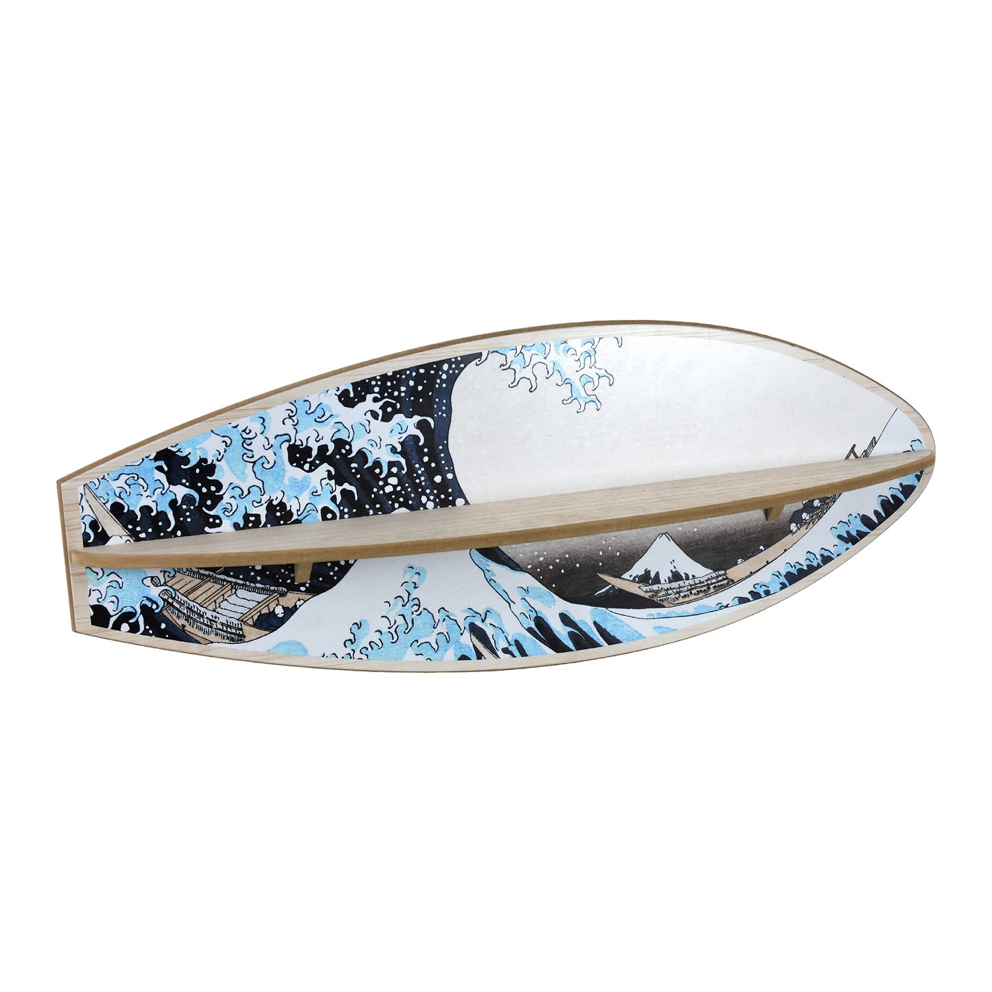 Great Wave Surfboard Wall Shelf - Japanese Coastal Art Decor
