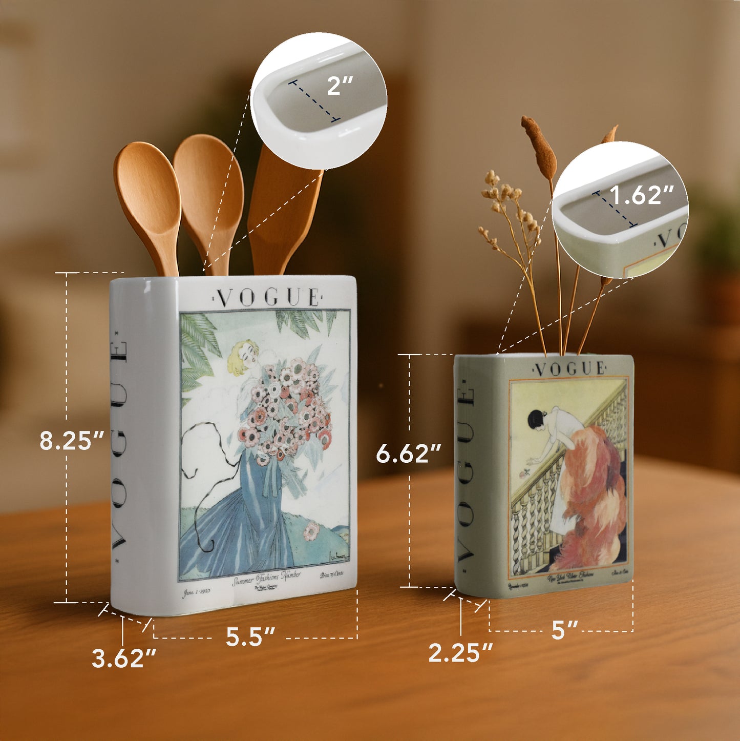 Vintage Vogue Ceramic Book Vase Set - Fashion-Inspired Decor