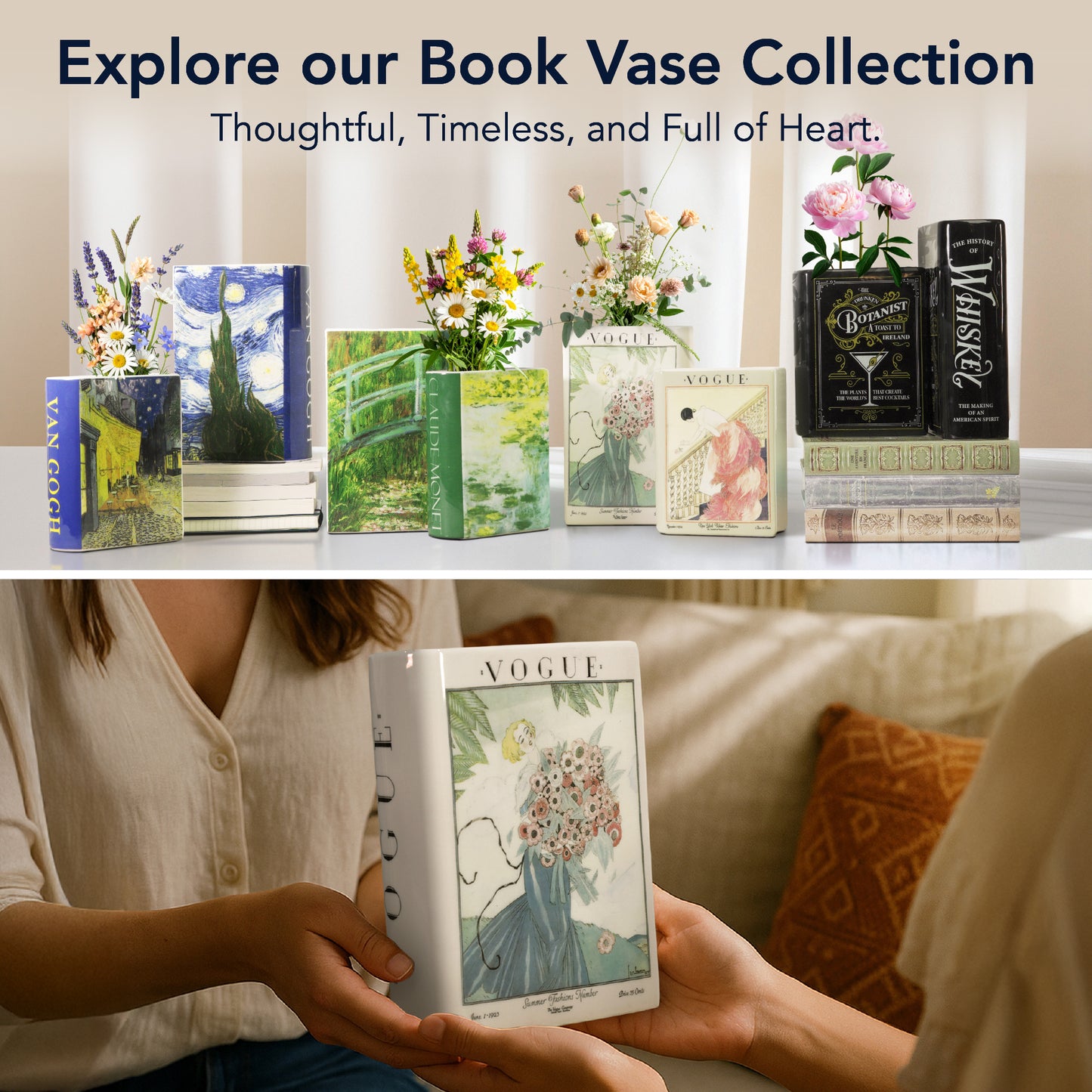 Vintage Vogue Ceramic Book Vase Set - Fashion-Inspired Decor