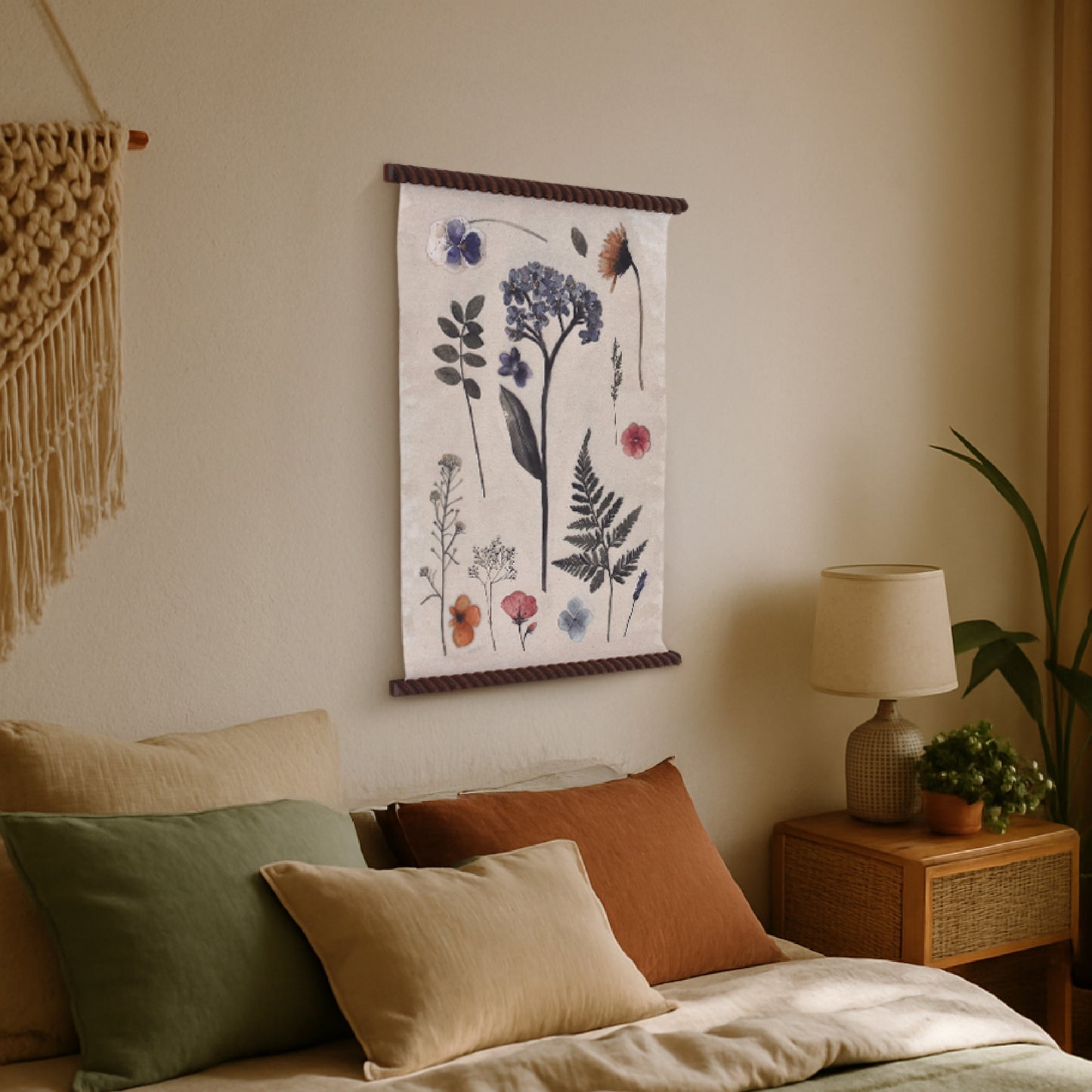 Spindle Tapestry Spring Floral Wall Art - Boho Botanical Decor