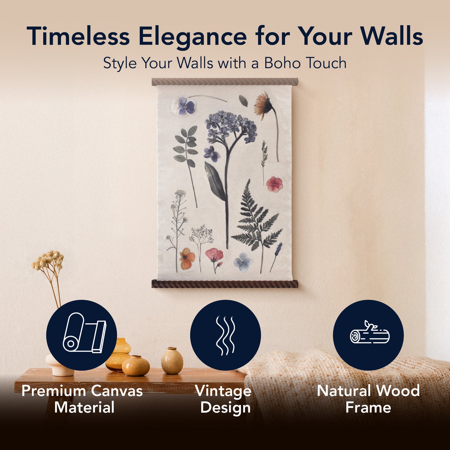 Spindle Tapestry Spring Floral Wall Art - Boho Botanical Decor