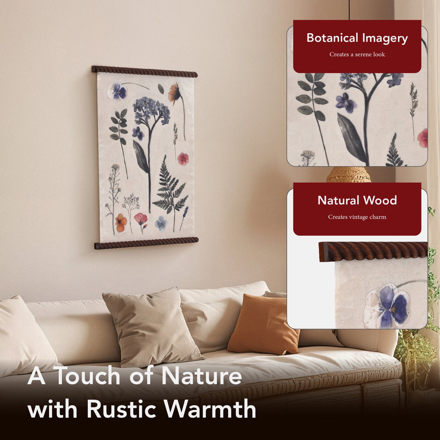 Spindle Tapestry Spring Floral Wall Art - Boho Botanical Decor