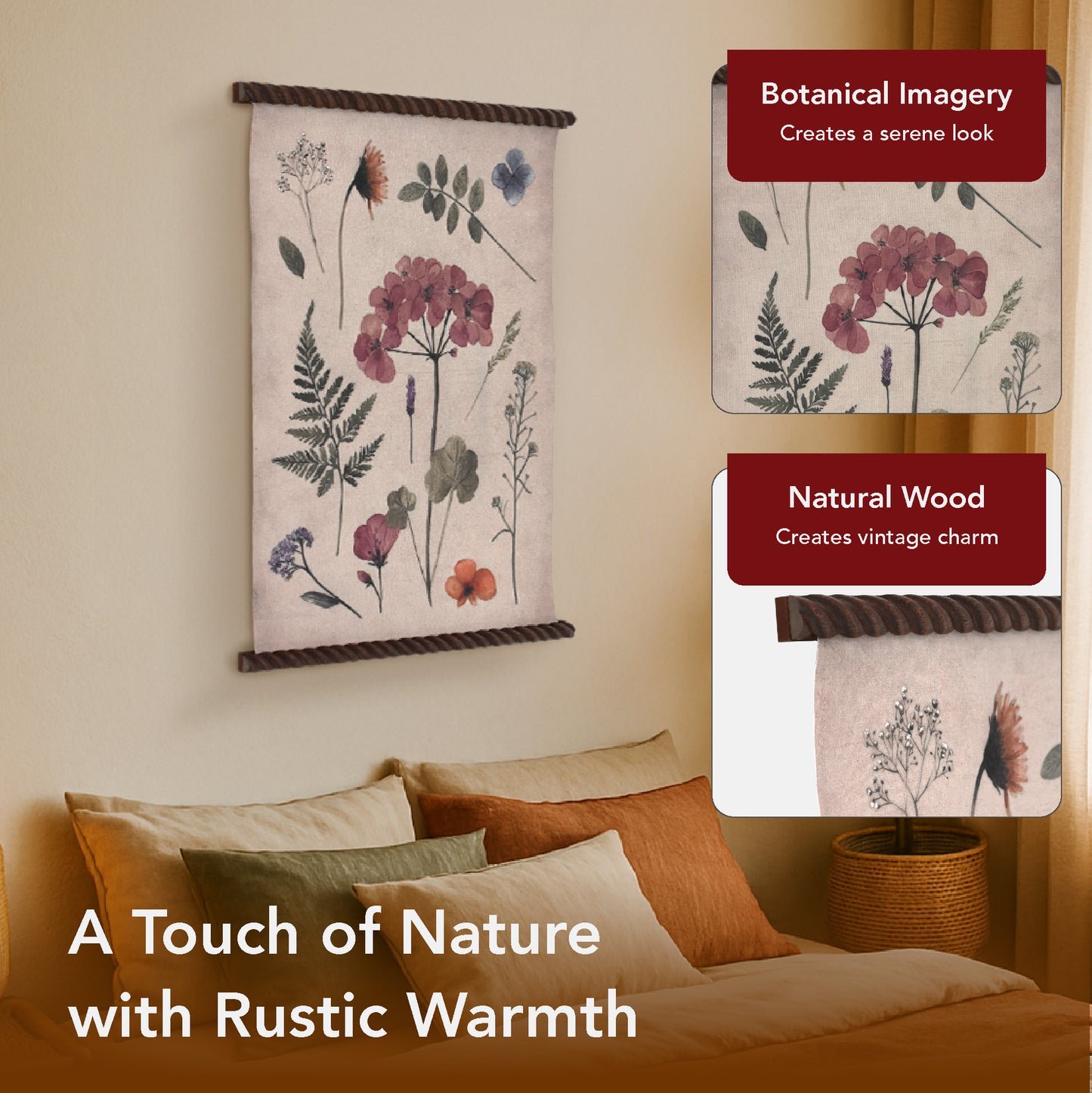 Spindle Tapestry Spring Floral2 Wall Art - Boho Botanical Decor