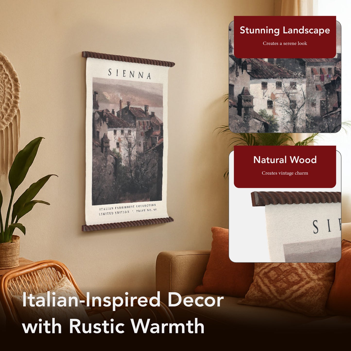Spindle Tapestry Sienna Landscape Wall Art - Boho Decor